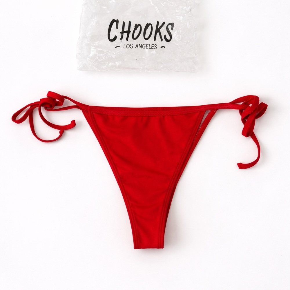 Chooks Los Angeles Red Tie Side Bikini Bottoms Size L Thong Cheeky Swim NEW